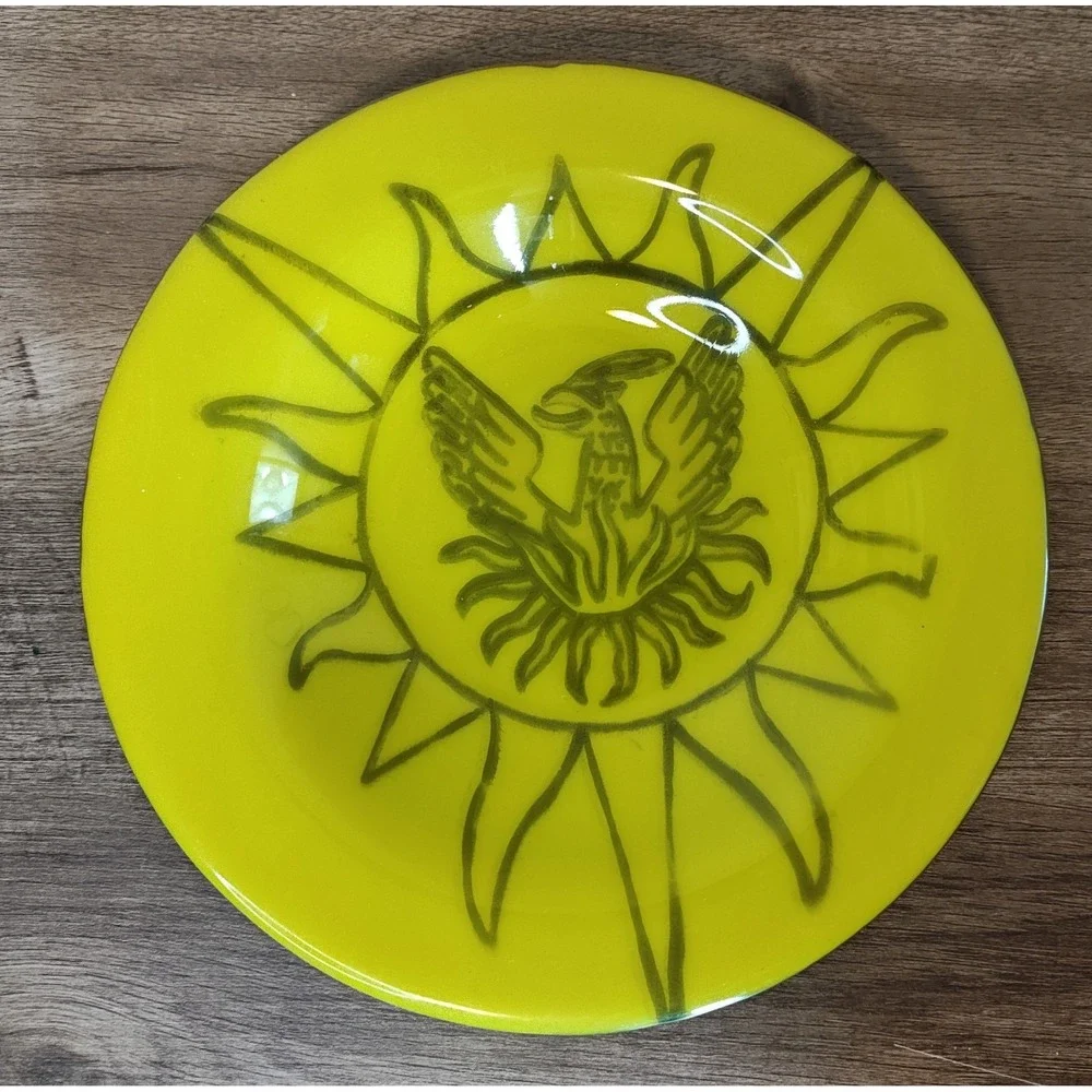 Neon Glass Decorative Plate Bowl Phoenix Sunburst Art Hand Blown Dish Home Decor